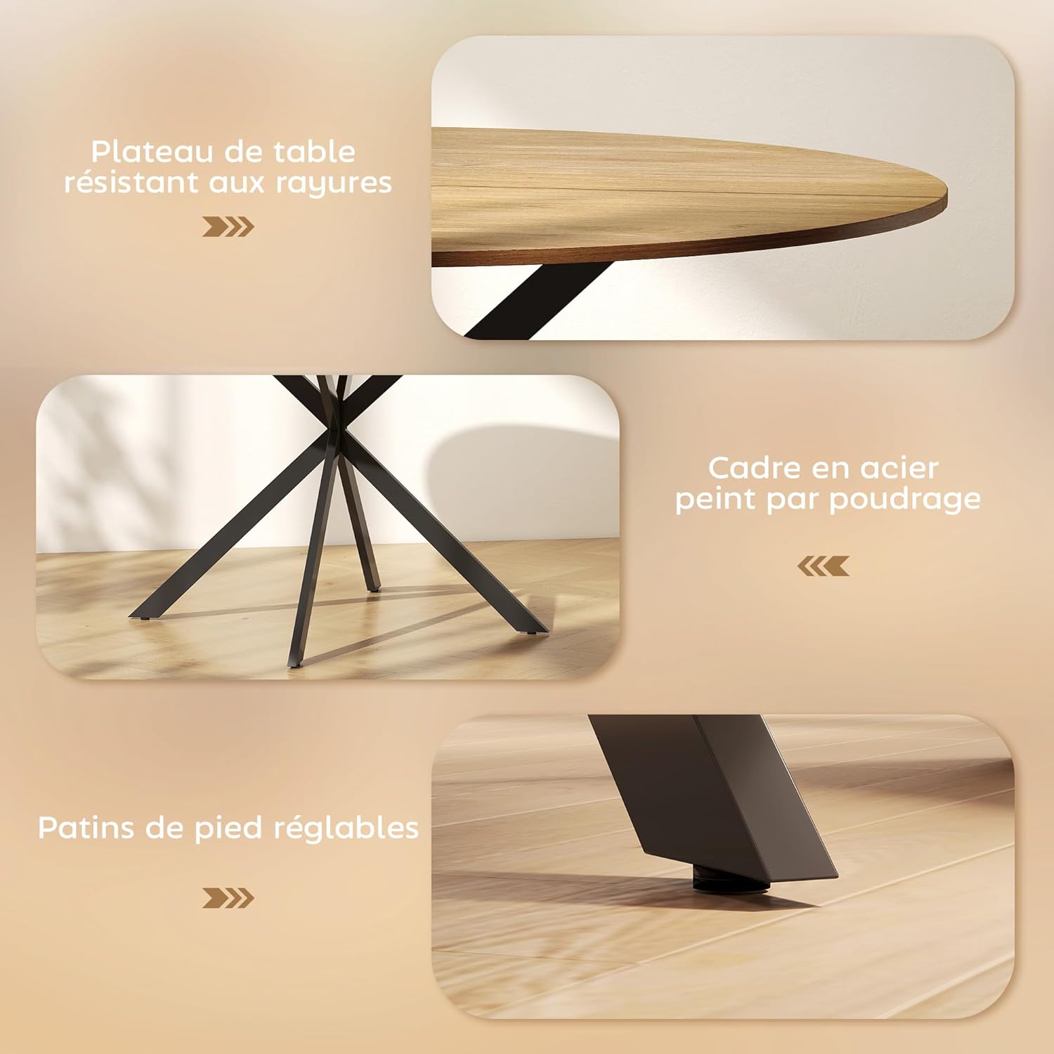 Thumbnail 5 de HOMCOM Table à Manger Rond 120 cm pour 4 Personnes – Style Industriel avec Plateau Bois et piètement Croisé en Acier (Chêne)