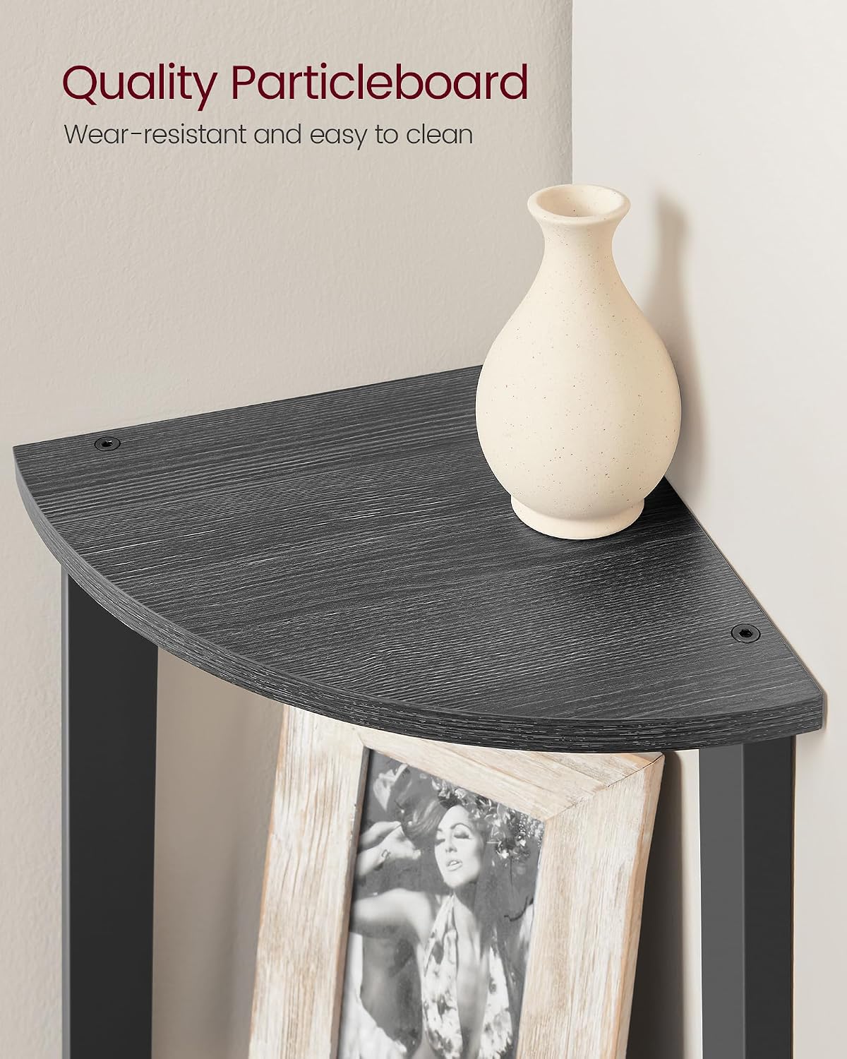 Detalle de VASAGLE BARNET LLS035B02 5-Tier Corner Shelf, Charcoal Grey and Matte Black