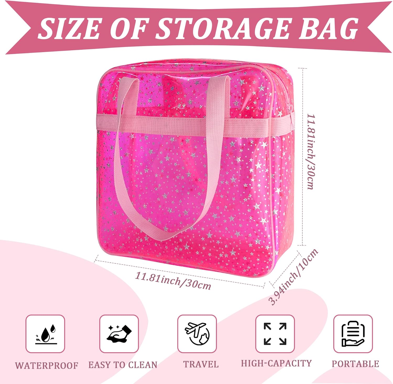 Detalle de TotePrint Wasserdichte Sternen-PVC Strandtasche 30×30×10cm – Transparente Leichte Tragetasche mit Griff