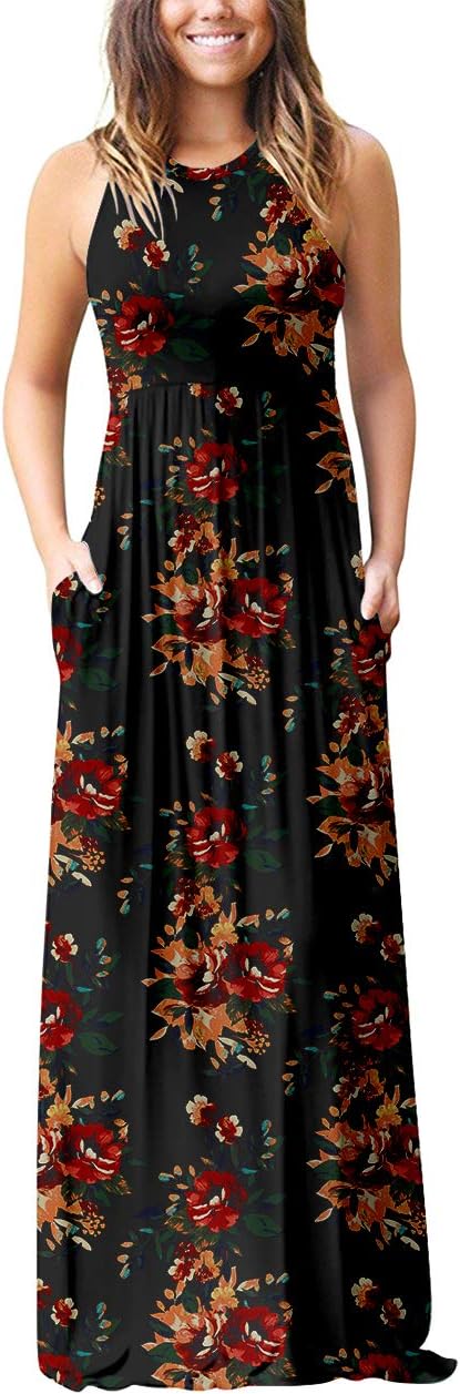 Detalle de PCEAIIH Women's Casual Maxi Dress with Pockets – Sleeveless or Long Sleeve, Elastic Waist