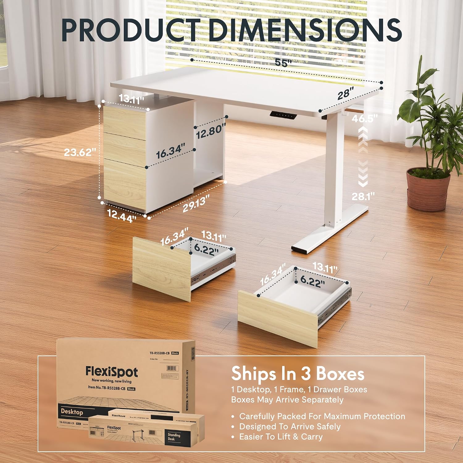 Thumbnail 2 de FLEXISPOT EN2 EN1W+R5528W+CAB1WG Standing Desk Bundle, White