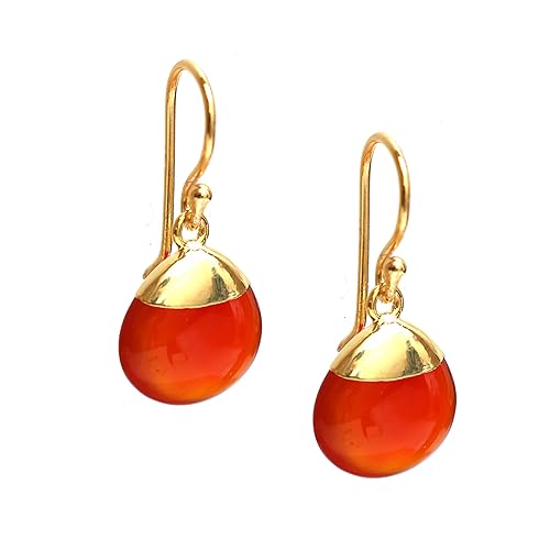 Detalle de Gempires Carnelian Onyx Teardrop Dangle Earrings, Brownish Golden