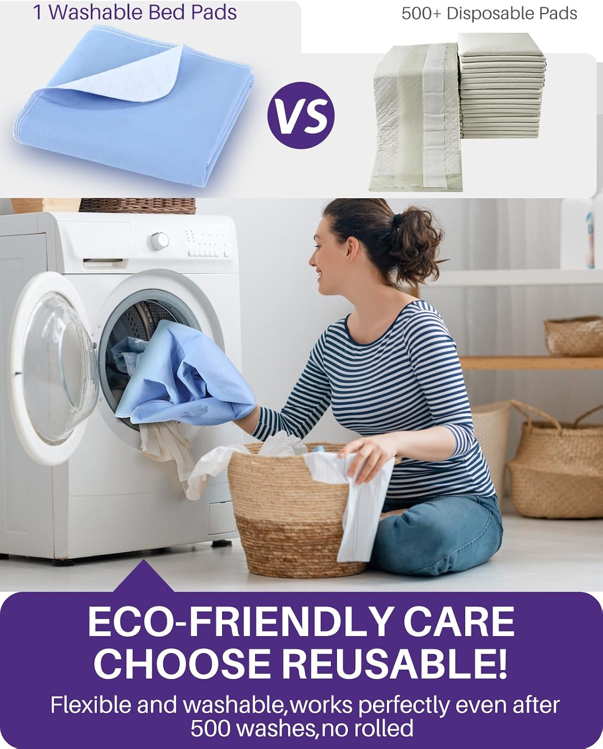 Detalle 2 de Kekoy Reusable Incontinence Bed Sheets 2-Pack (34 x 36 inch) waterproof washable pads