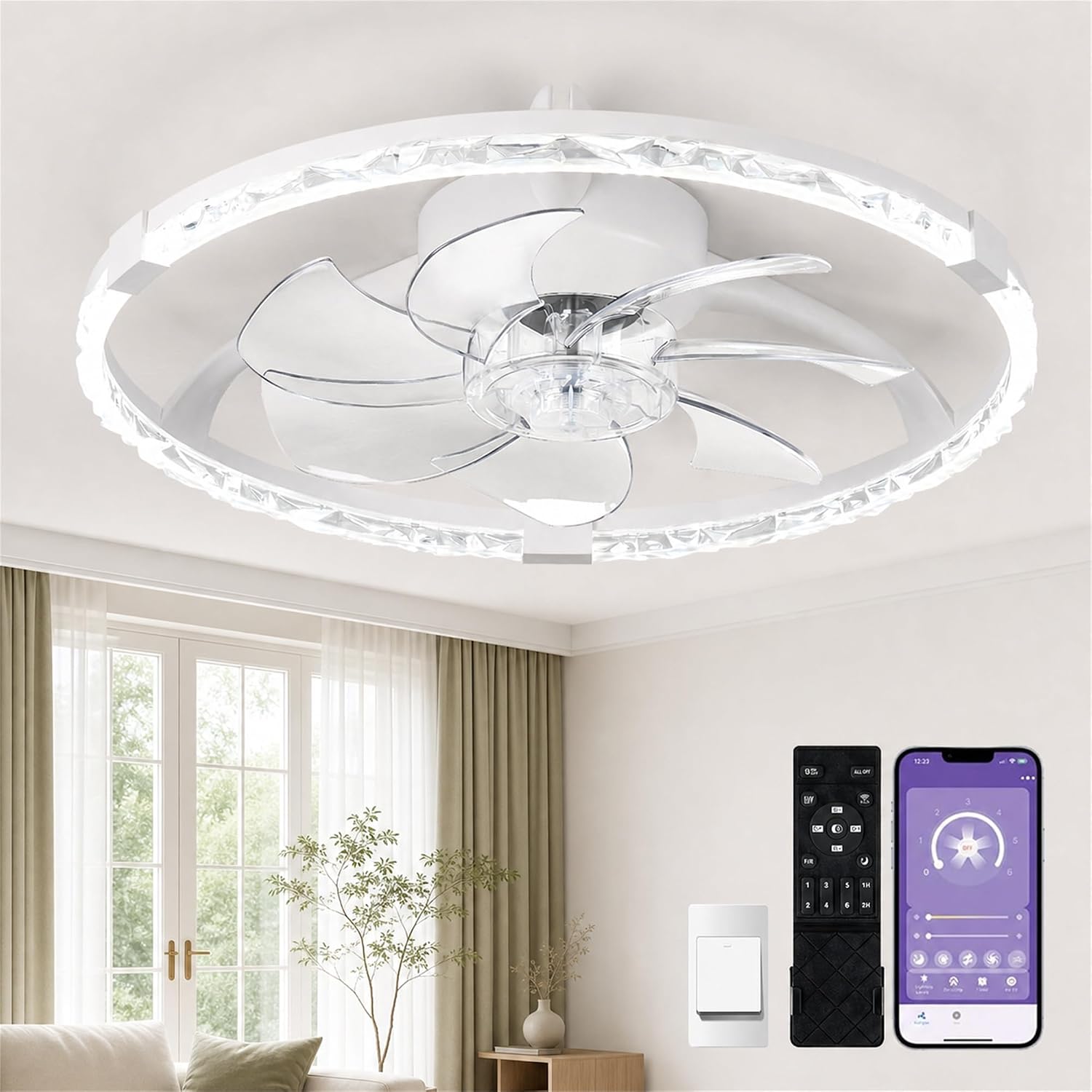 Detalle de Lujeet ceiling fan with light, 19.7-inch