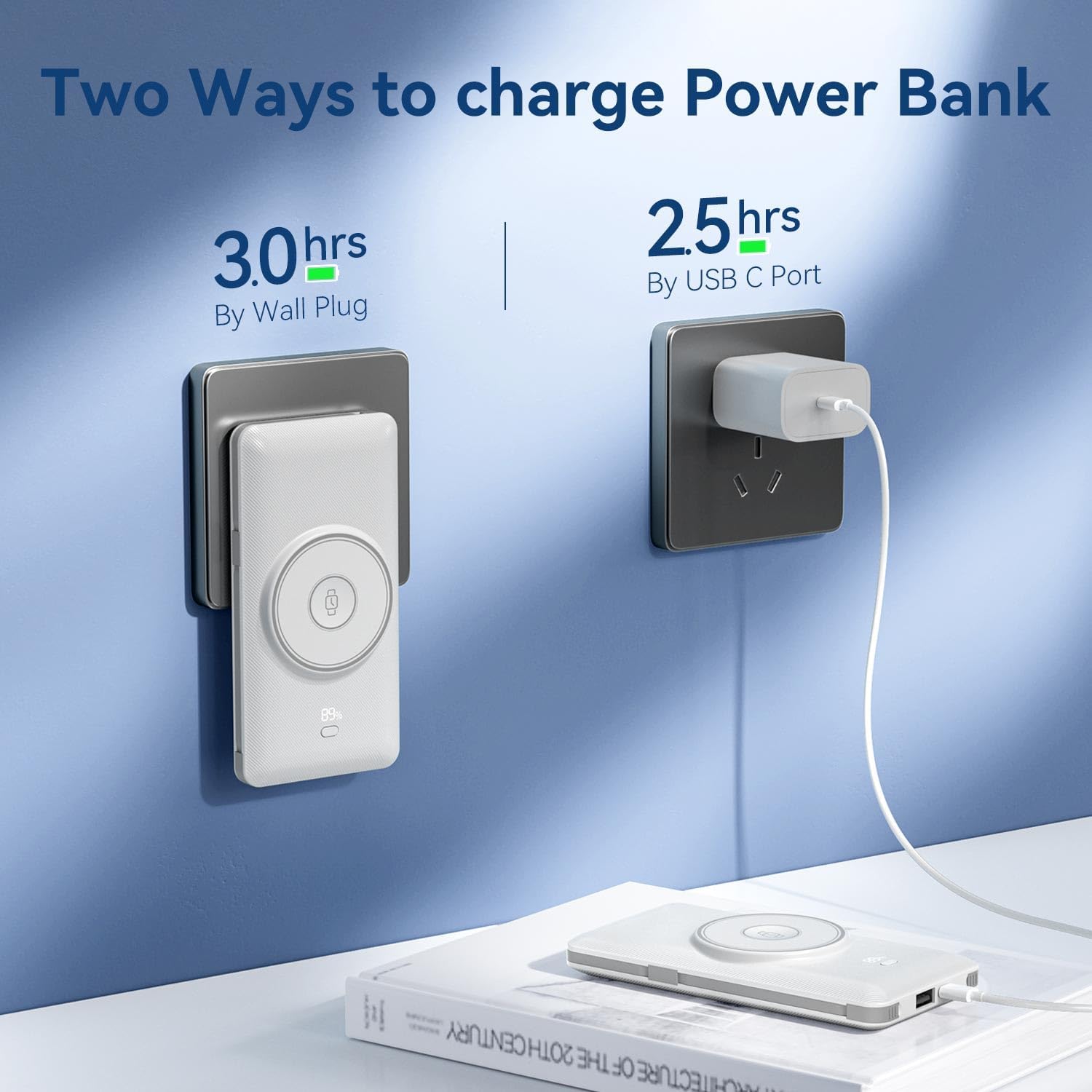 Detalle de LUCKYFELLOW PB180W 10,000mAh Wireless Power Bank with Built-In Cables and AC Plug