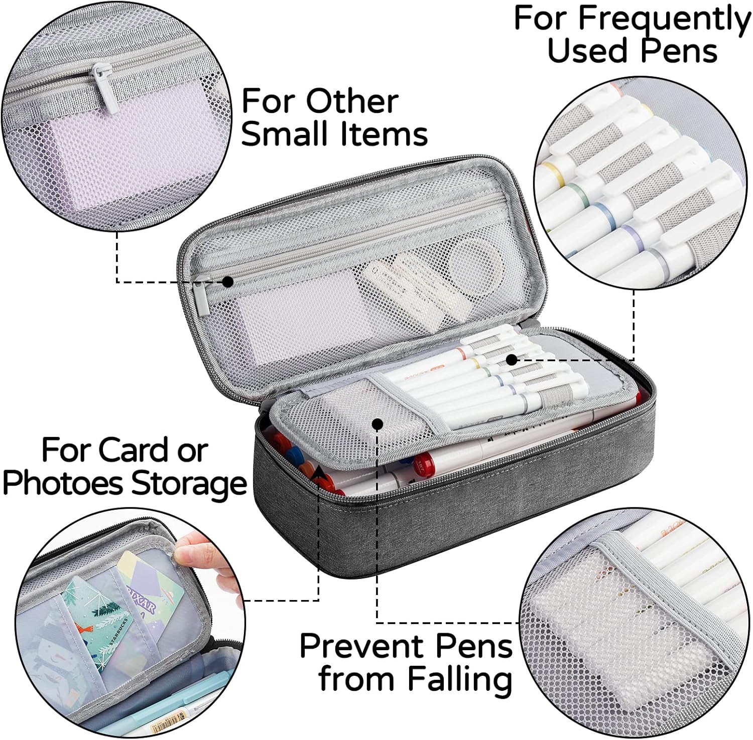 Thumbnail 3 de WEMATE Large Canvas Pencil Case (Grey) with Zipper and 5 Compartments