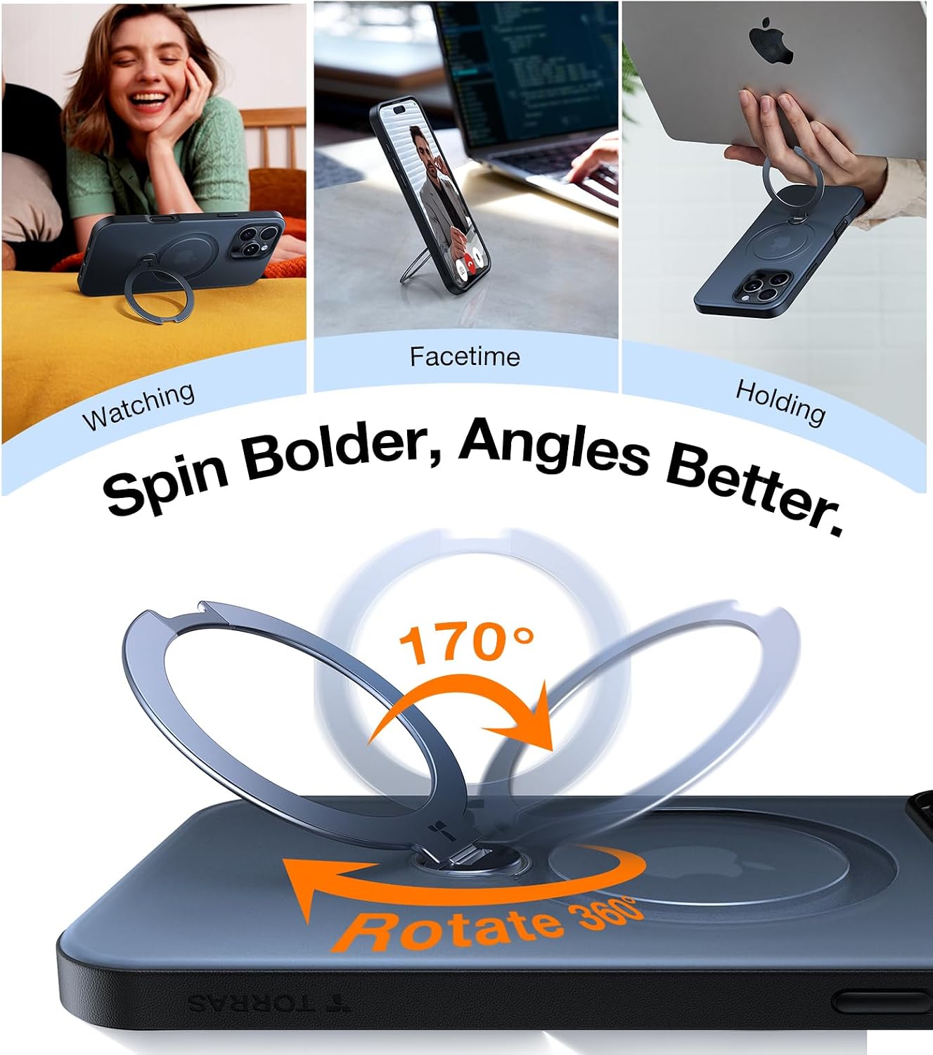 Detalle de TORRAS Upgraded 360 Spin Magnetic Stand Case for iPhone 16 Pro