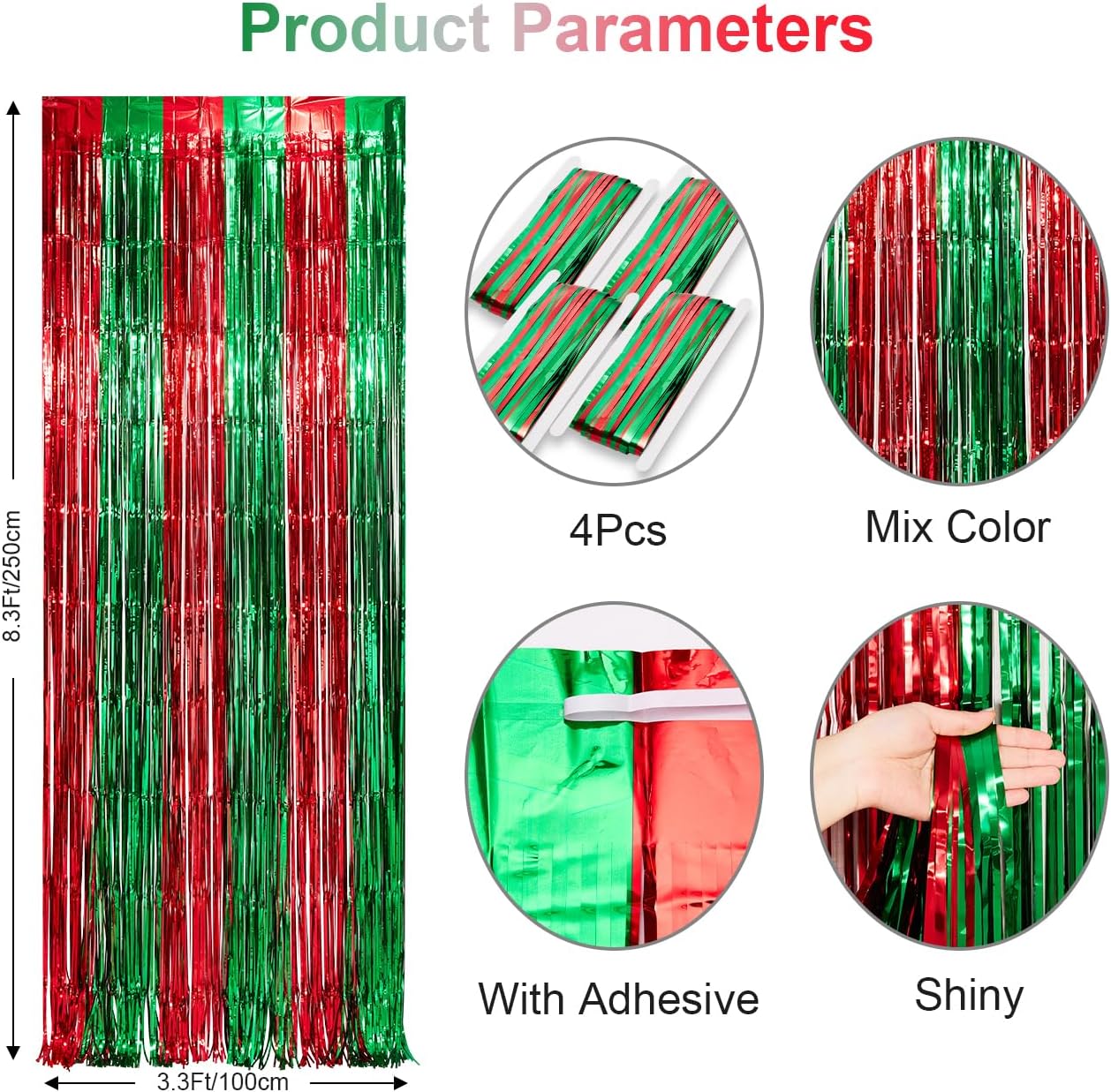 Detalle de PVEGOS 3.3 x 8.3 ft glitter tinsel curtain ๐