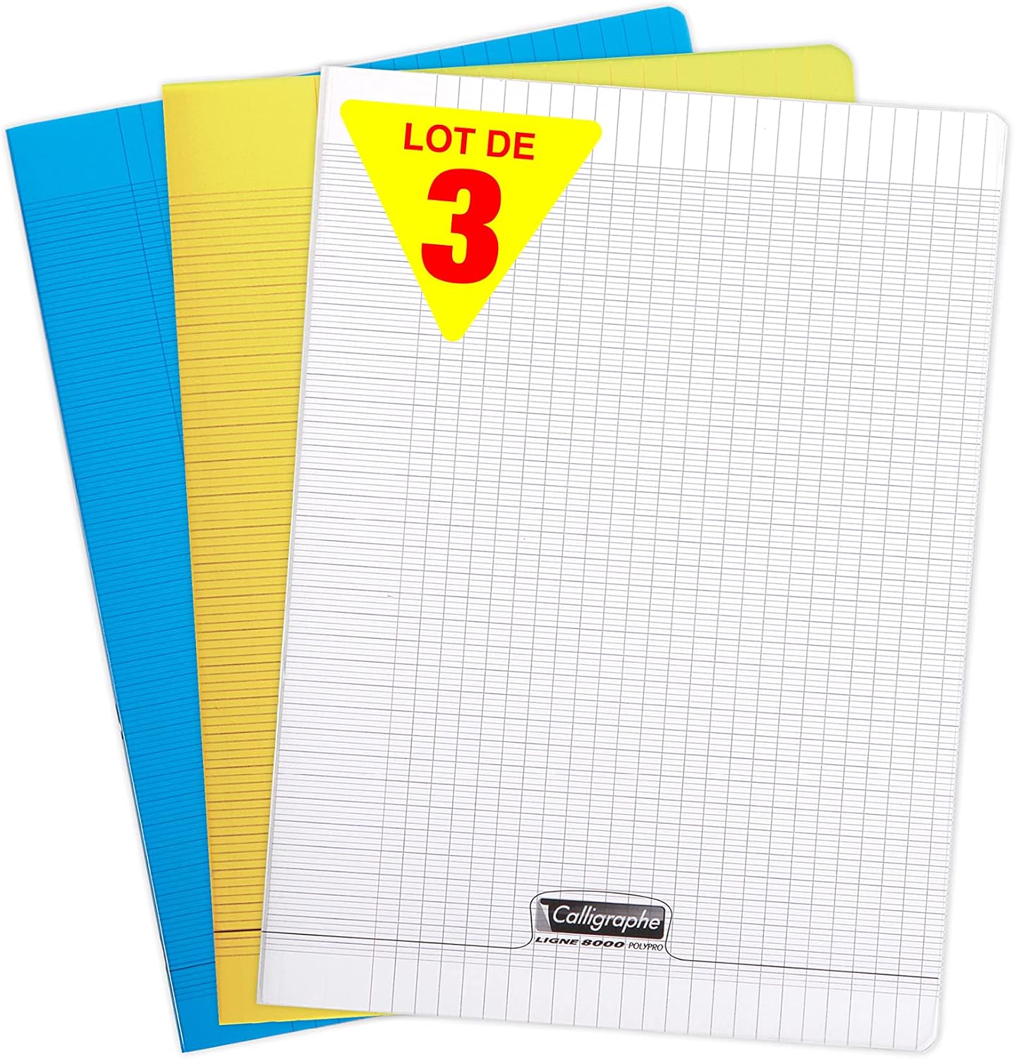 Detalle de Calligraphe 182390AMZC – Lot de 3 Cahiers Agrafés 24x32 cm (Bleu, Jaune et Incolore)