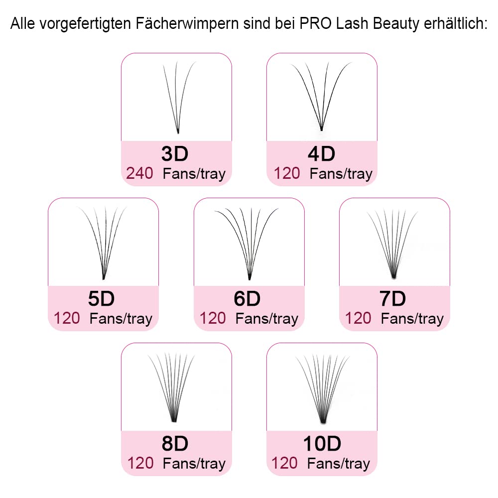 Thumbnail 6 de Fertigfächer 4D-D-0.10-9 kurzer Stiel Wimpernverlägerung (Volumen), 0.10 D Curl