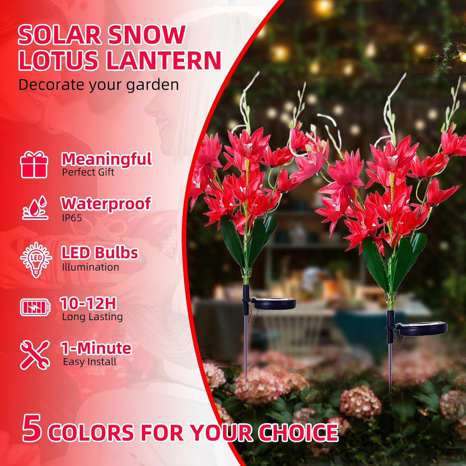 Thumbnail 1 de Oreunik Solar Flower Lights Outdoor (2 Pack) – 40 Snow Lotus Flowers, IP65 Waterproof Garden Decor