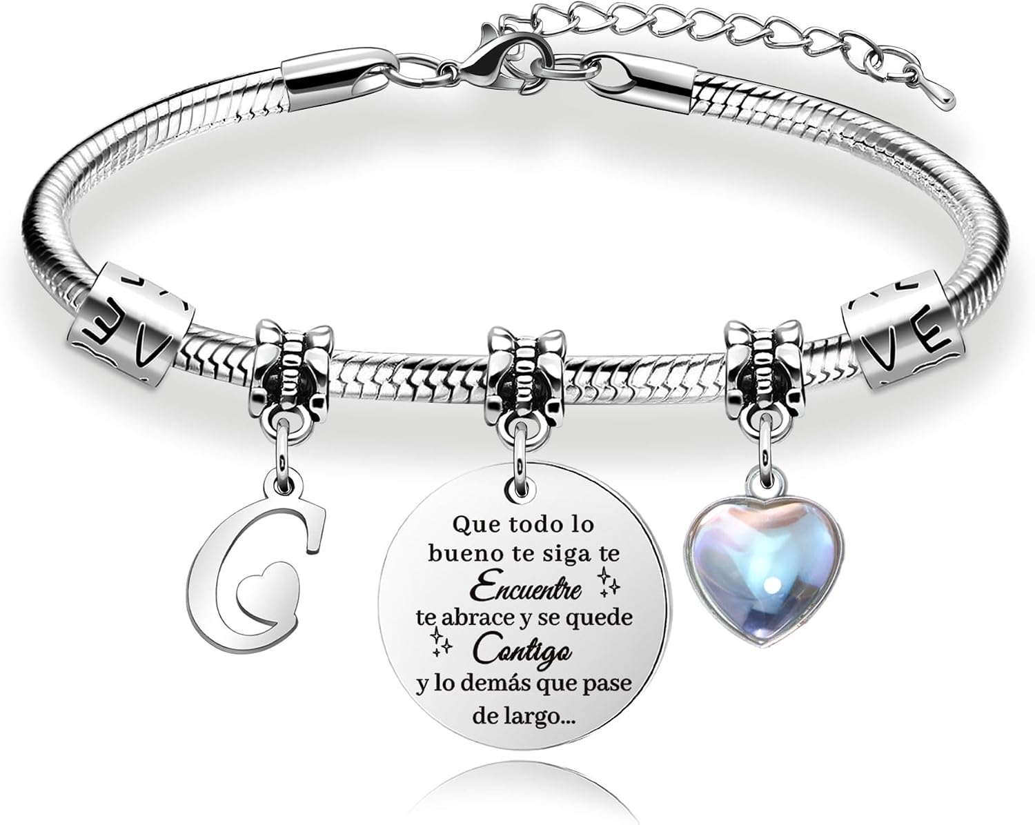 Detalle de Awyuan pulsera de plata con letras iniciales (dije grabado) personalizada para mujer y adolescente
