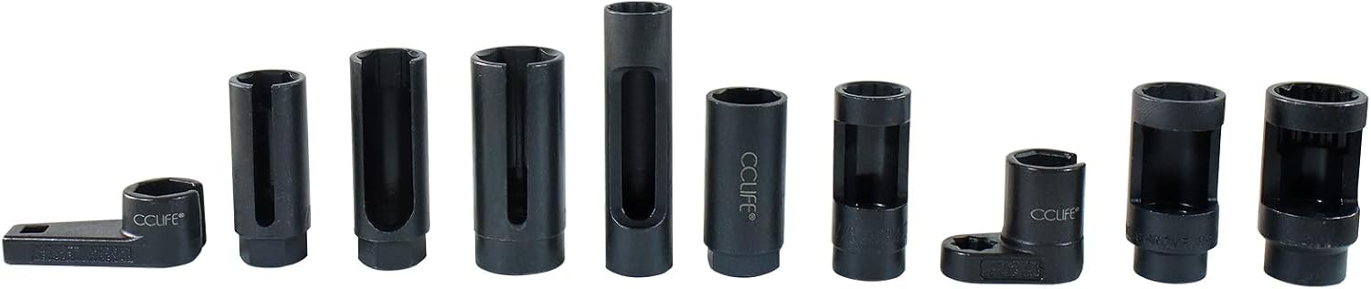 Detalle de CCLIFE 10tlg Lambdasonden Schlüssel-Set – 12-/3/8-Zoll Steckschlüssel, Chrom-Vanadium, schwarz brüniert