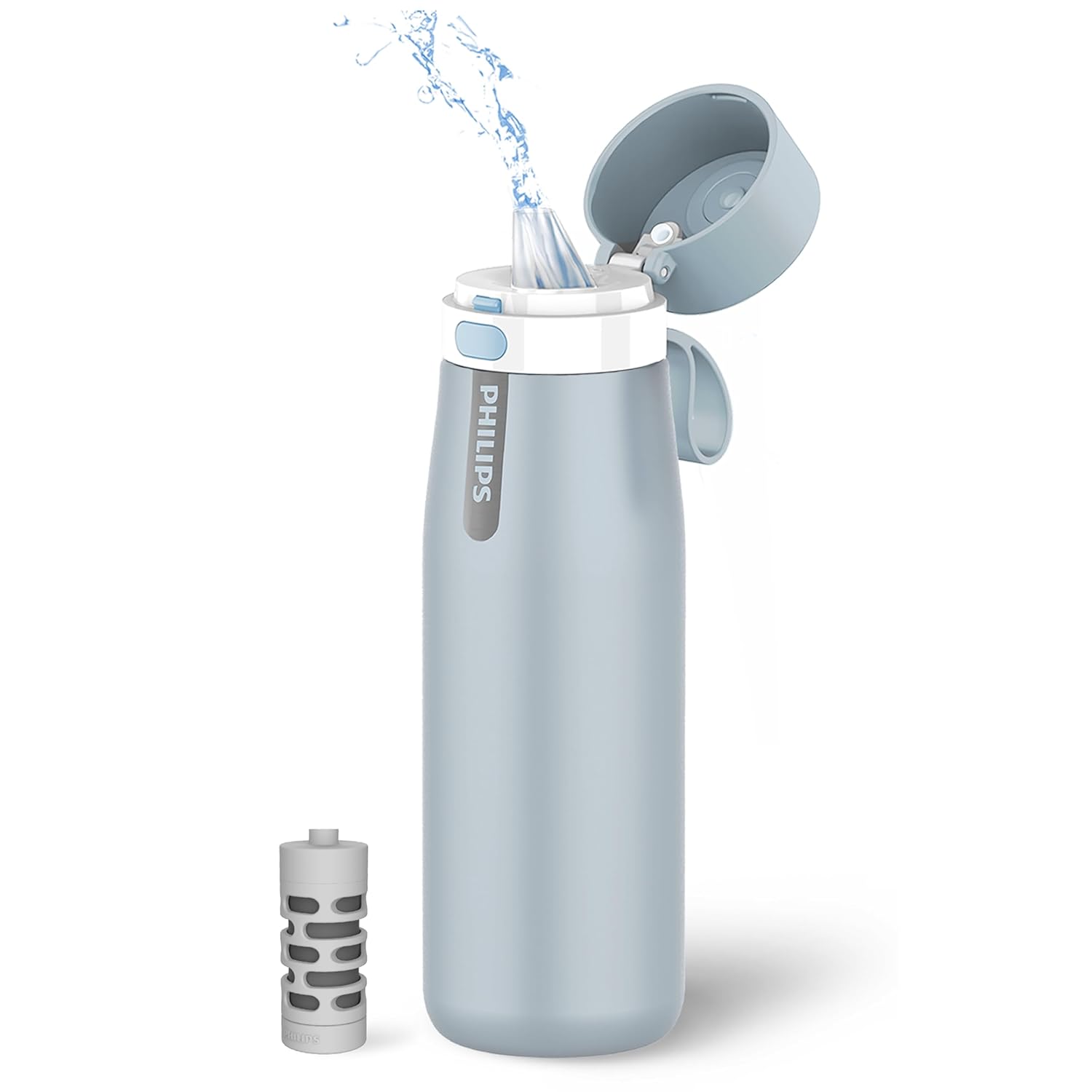 Detalle de PHILIPS AWP2771BLO/37 Filtered Water Bottle, Insulated Stainless Steel, Blue