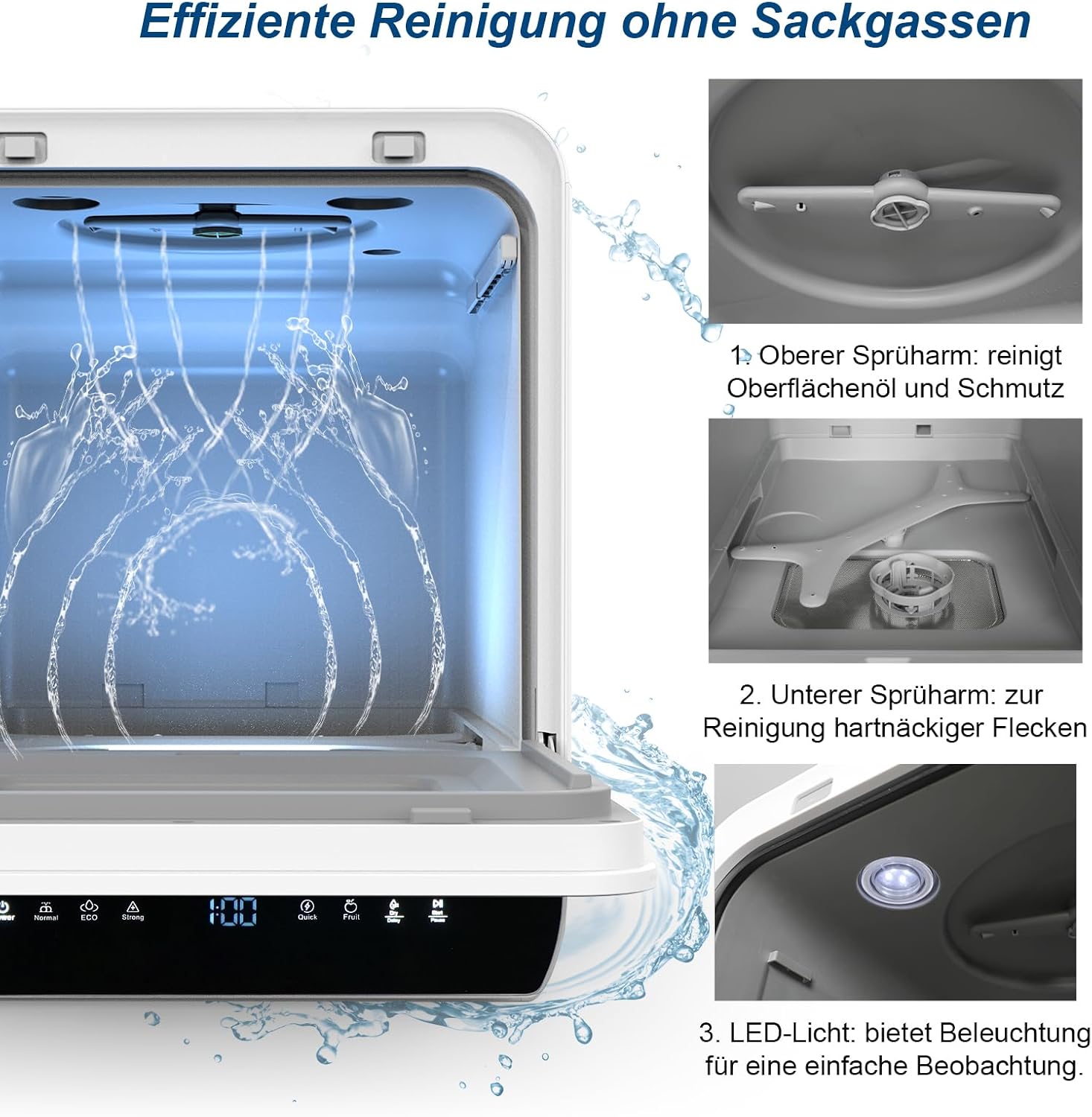 Thumbnail 6 de ekligt Mini Geschirrspüler für 3 Gedecke – Tischgeschirrspüler mit 7 Programmen, Heißlufttrocknung und 4,8-Liter-Wassertank