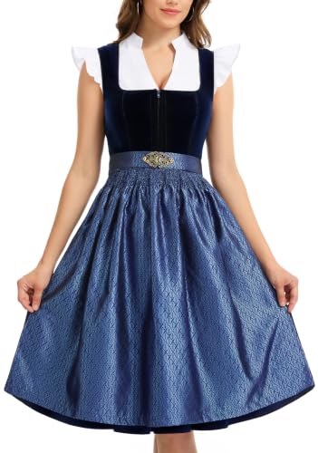 Detalle de Dirndl Damen Midi Dirndlkleid Lang Samt Trachtenkleid 3 Teilig von XIVIVII