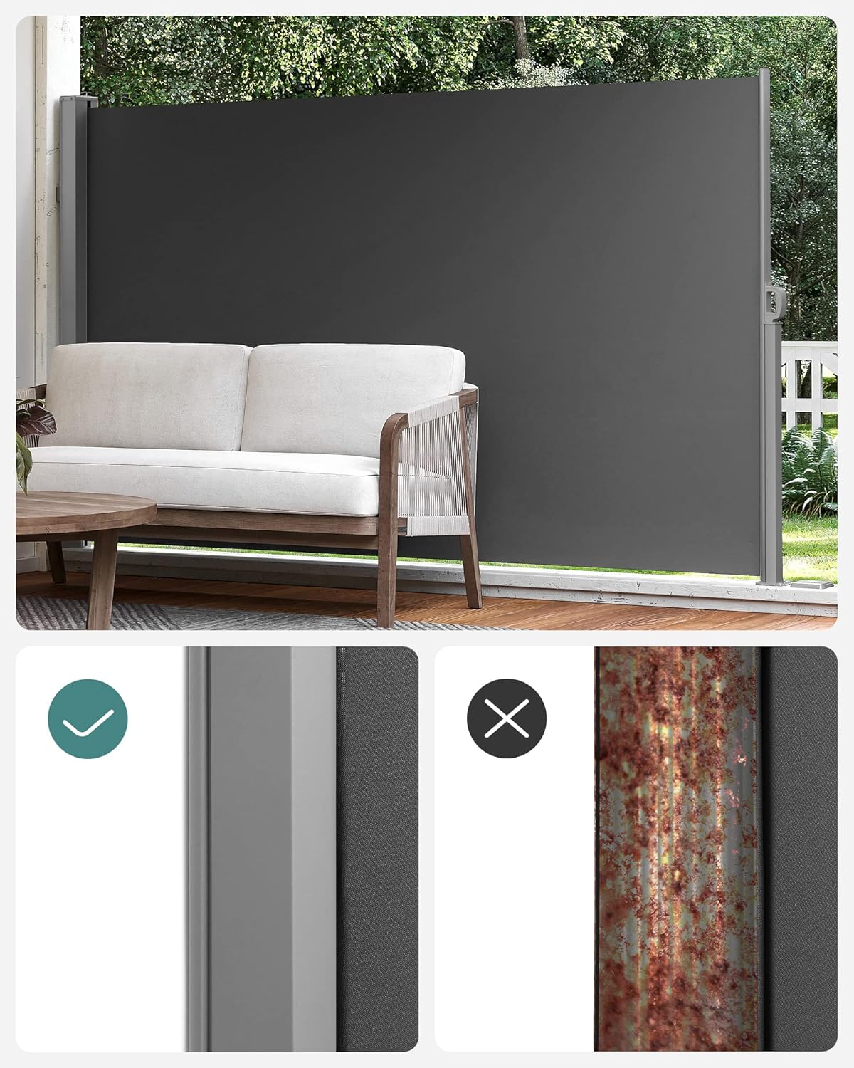 Thumbnail 4 de Store latéral SONGMICS avec coffre acier extensible 200 x 400 cm, brise-vue et protection solaire occultante anthracite