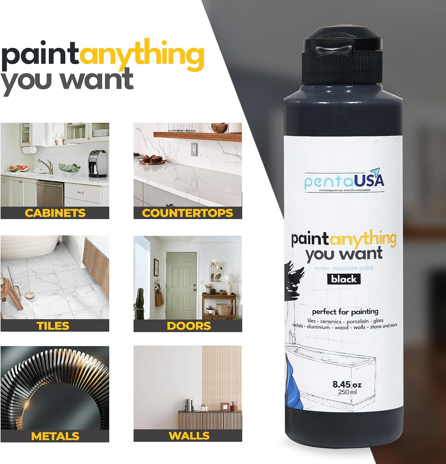 Thumbnail 2 de PENTAUSA Multi Surface Paint (No Primer Needed) – Waterproof Matte Finish in Black