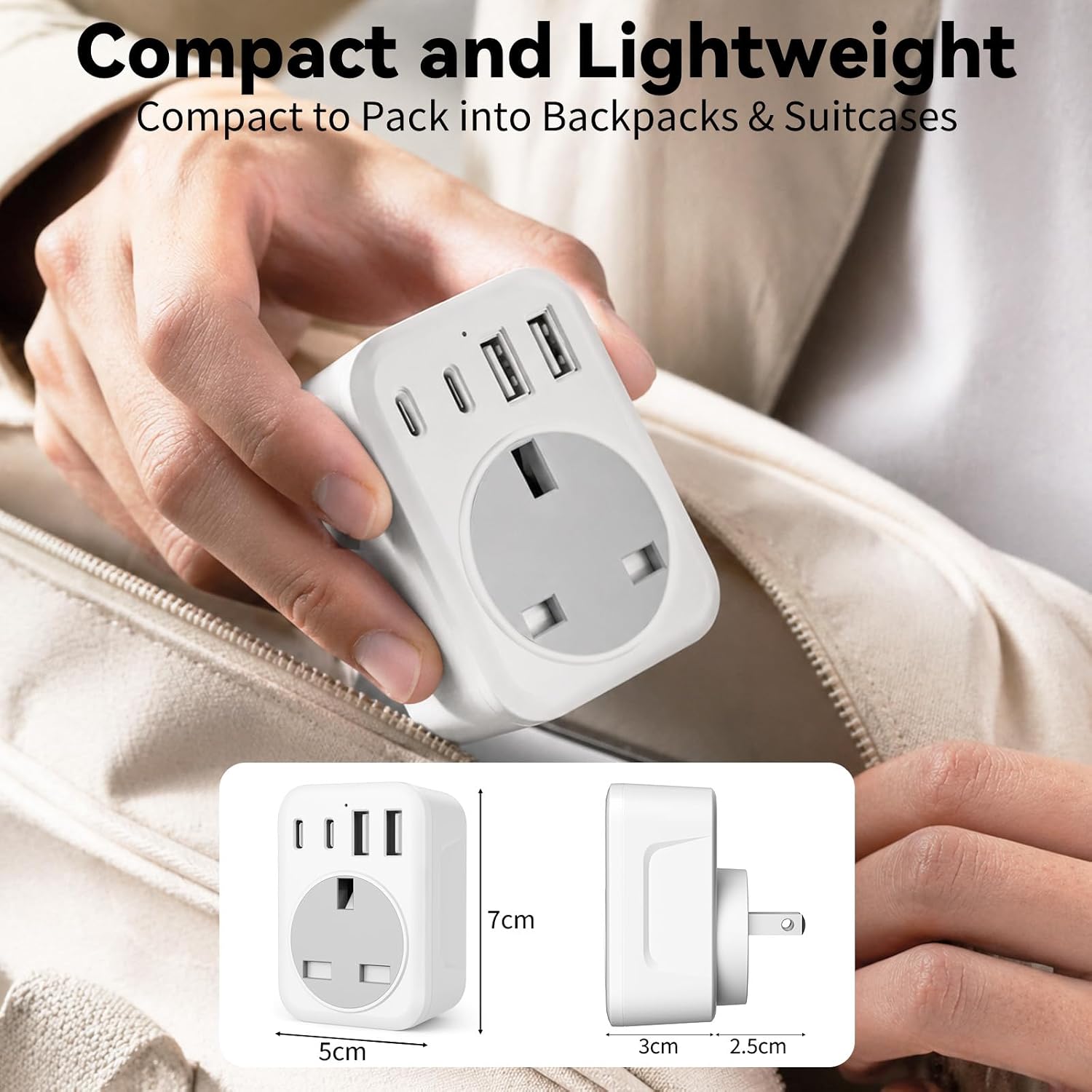 Thumbnail 6 de 5 in 1 UK to Japan Travel Adapter with 2 USB-C and 2 USB-A Ports, 1 AC Outlet (100V-240V) – Type G to Type A