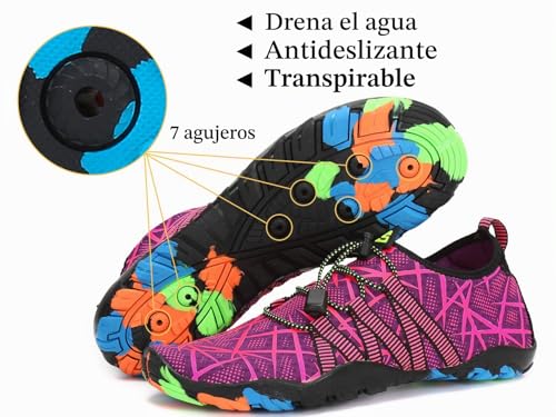 Detalle de SAGUARO Escarpines Barefoot para Mujer y Hombre – Calzado de Agua Antideslizante Violetas Oscuro, Talla 38