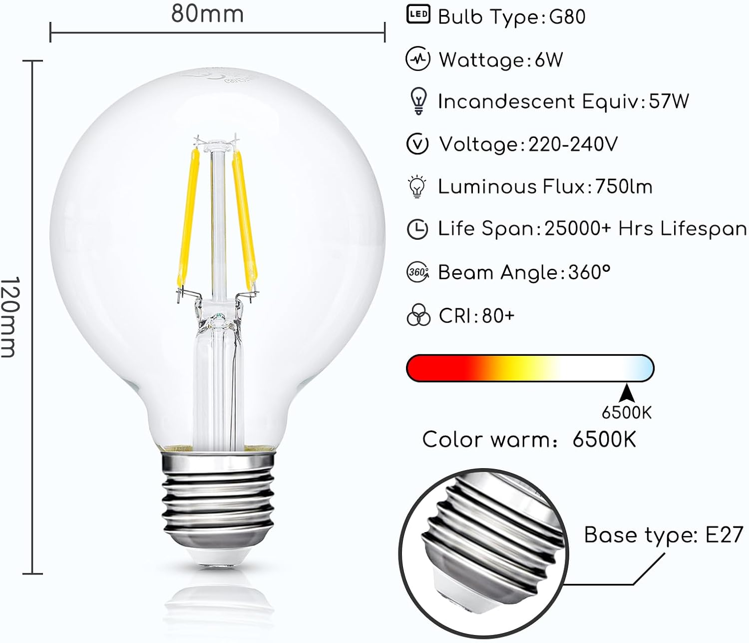 Detalle de Aigostar Bombilla LED E27 Edison 6W 750 lm