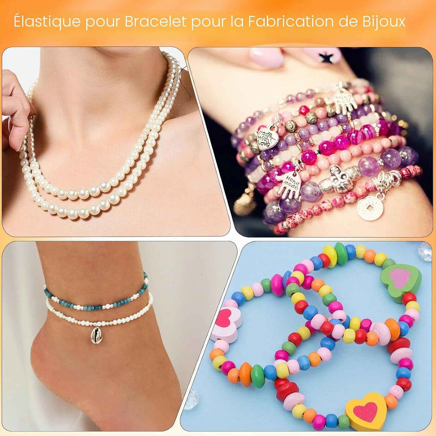 Thumbnail 6 de Alyvisun lot de 6 fils élastiques pour bracelets en perles (0,5 mm, 0,8 mm, 1 mm) TPU transparent