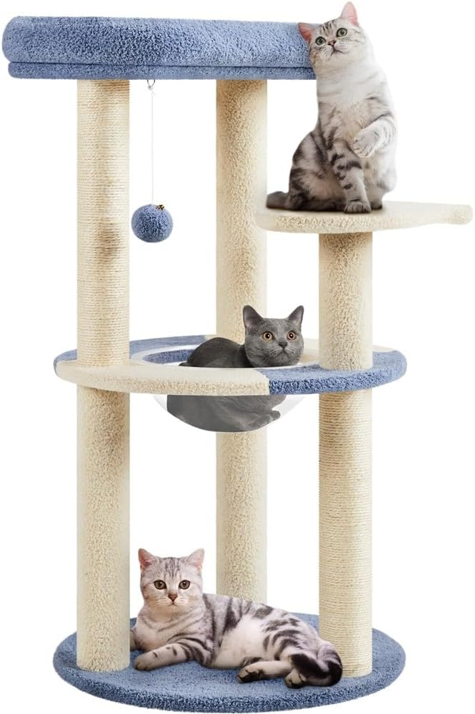Detalle de Yaheetech Albero per Gatti Alto 90 cm: Tiragraffi multifunzionale con tana trasparente e piattaforma a forma di pesce