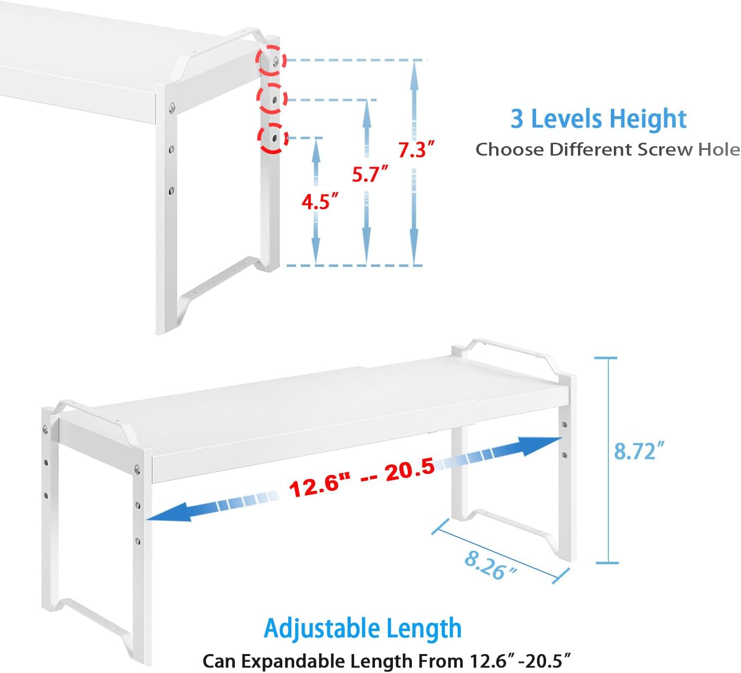 Thumbnail 1 de 2-Pack Expandable Adjustable Kitchen Cabinet Shelves Organizer (Stackable Metal Riser Stand) — 20.5" Length, 22 lbs Capacity