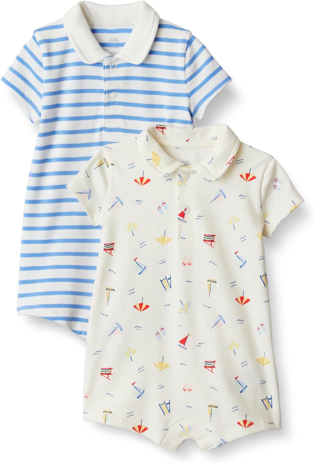 Detalle de Amazon Essentials x Sofia Grainge Baby Boys' Short Sleeve Cotton Polo Romper, Pack of 2