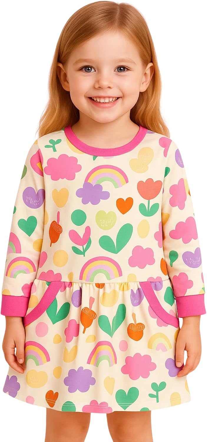 Detalle de HILEELANG Toddler Girl Long Sleeve Dress 100% Cotton
