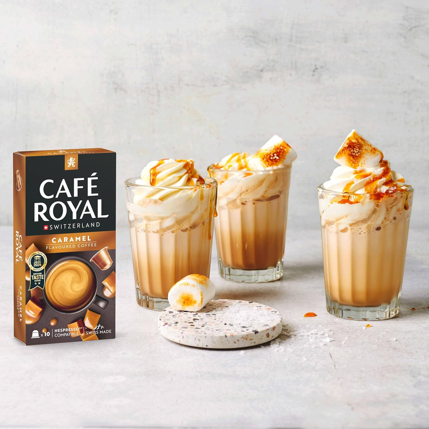 Detalle de Café Royal Caramel Flavoured Kaffee – Nespresso-kompatible Kaffeekapseln, 100 Kapseln, 100% Arabica, Rainforest Alliance