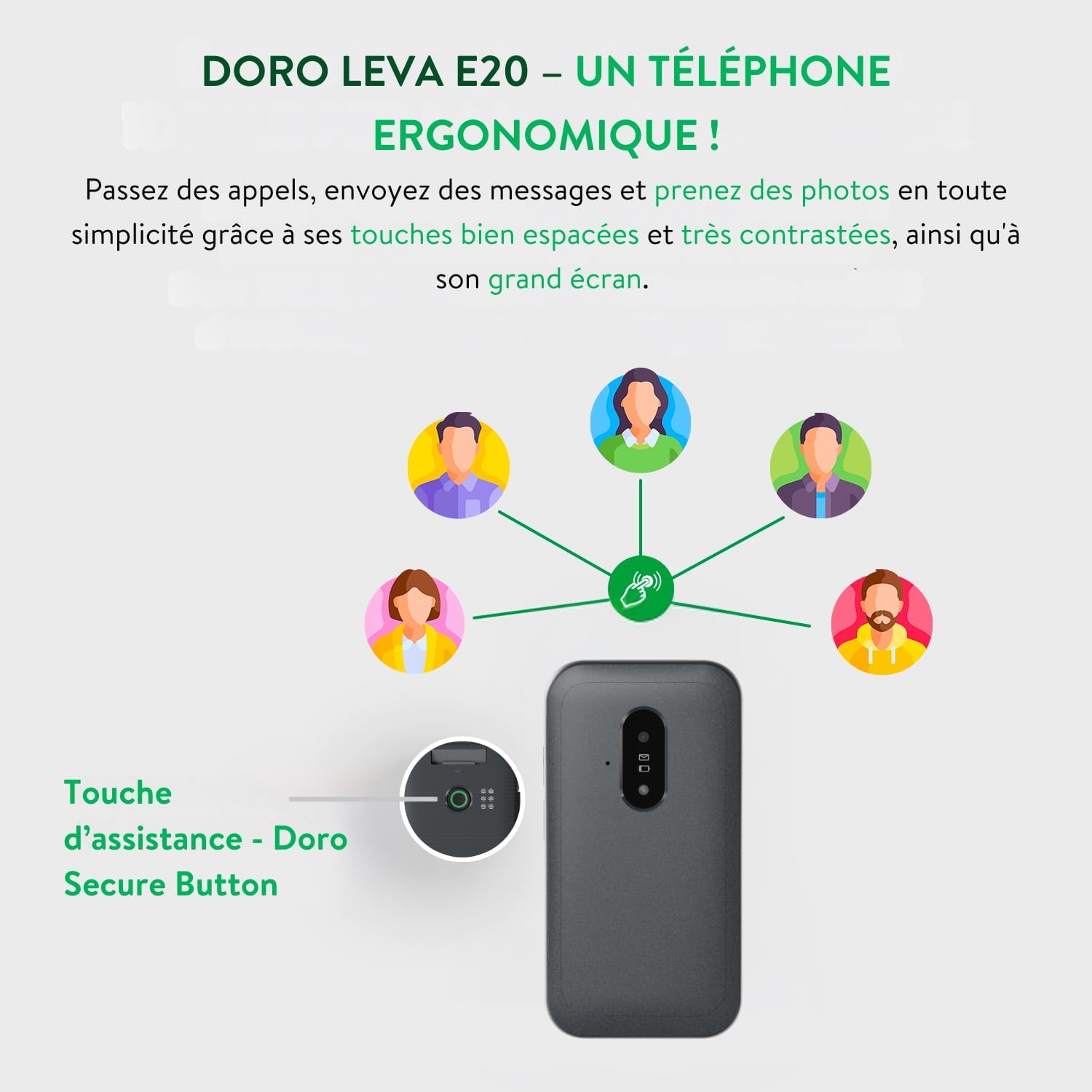 Detalle 2 de Doro Leva E20 4G – Téléphone à clapet pour seniors, grand écran 2,8'' et sécurité Doro Secure