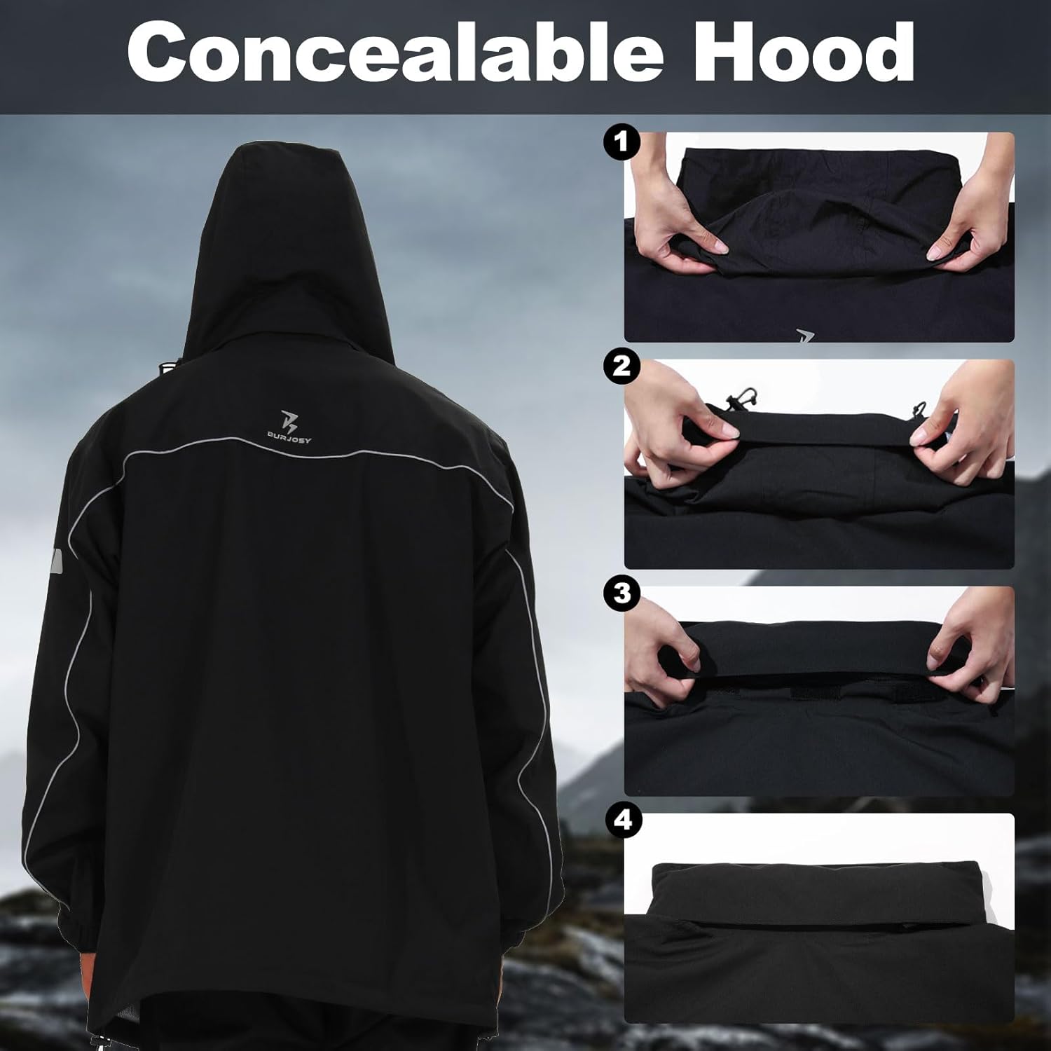 Thumbnail 3 de Burjosy combinaison de pluie homme réfléchissante imperméable (veste + pantalon) avec sac