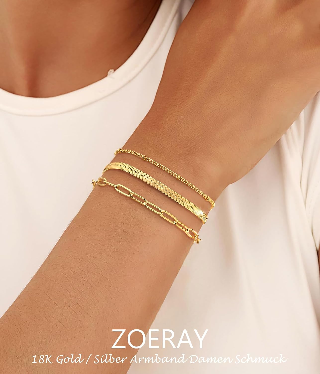 Detalle 2 de ZOERAY Bracelet femme or/argent – ensemble empilable serpent twist, clips et joncs, plaqué, réglable