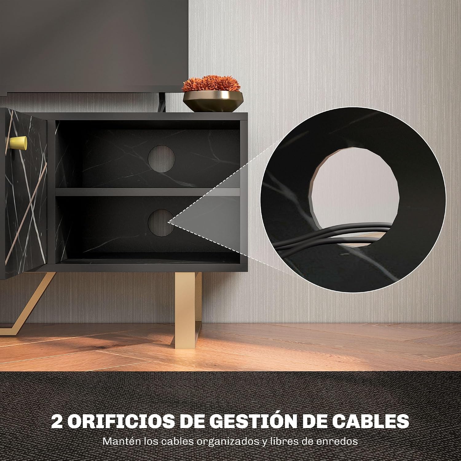 Thumbnail 5 de HOMCOM Mueble de TV Efecto Mármol Negro y Dorado 🖤