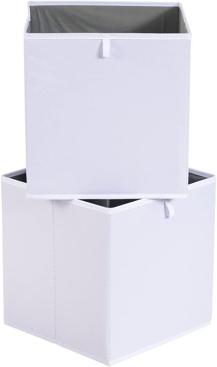 Detalle de Amazon Basics zusammenklappbare Aufbewahrungswürfel aus Stoff – 6er-Pack, Weiß, 26,7 × 26,7 × 28 cm