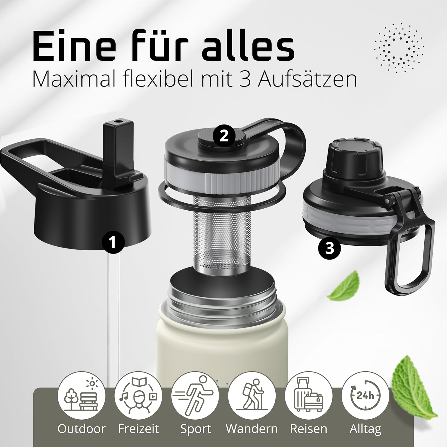 Thumbnail 1 de ACTIVE FLASK Edelstahl-Trinkflasche mit 3 Deckeln – 680 ml, BPA-frei, auslaufsicher