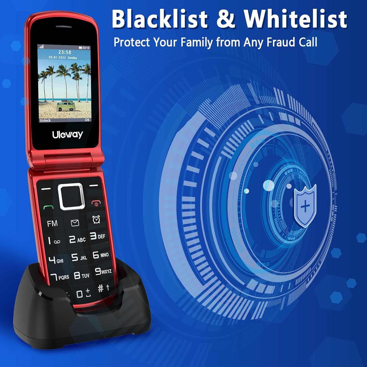 Detalle 2 de Tosaju Téléphone Portable 4G à clapet pour personnes âgées – 2,4" et 1,8" avec SOS