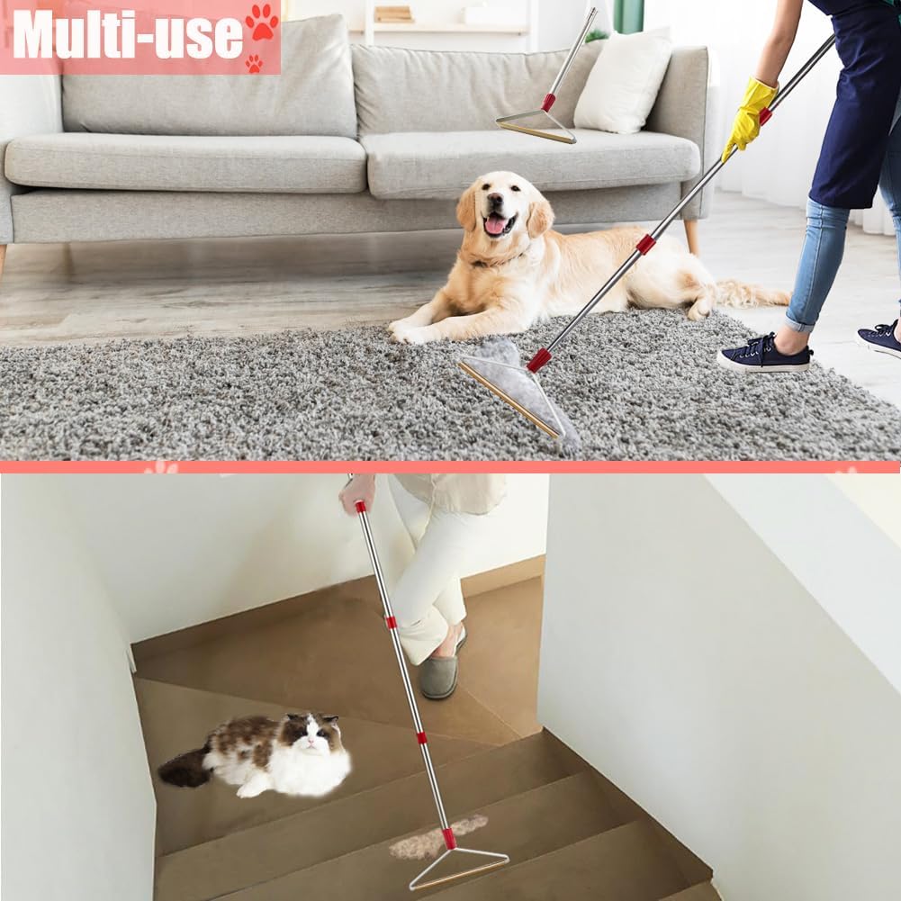 Detalle de Upgrated carpet rake for pet hair removal with long handle (with mini scraper) — 2-in-1 rug and stair brush