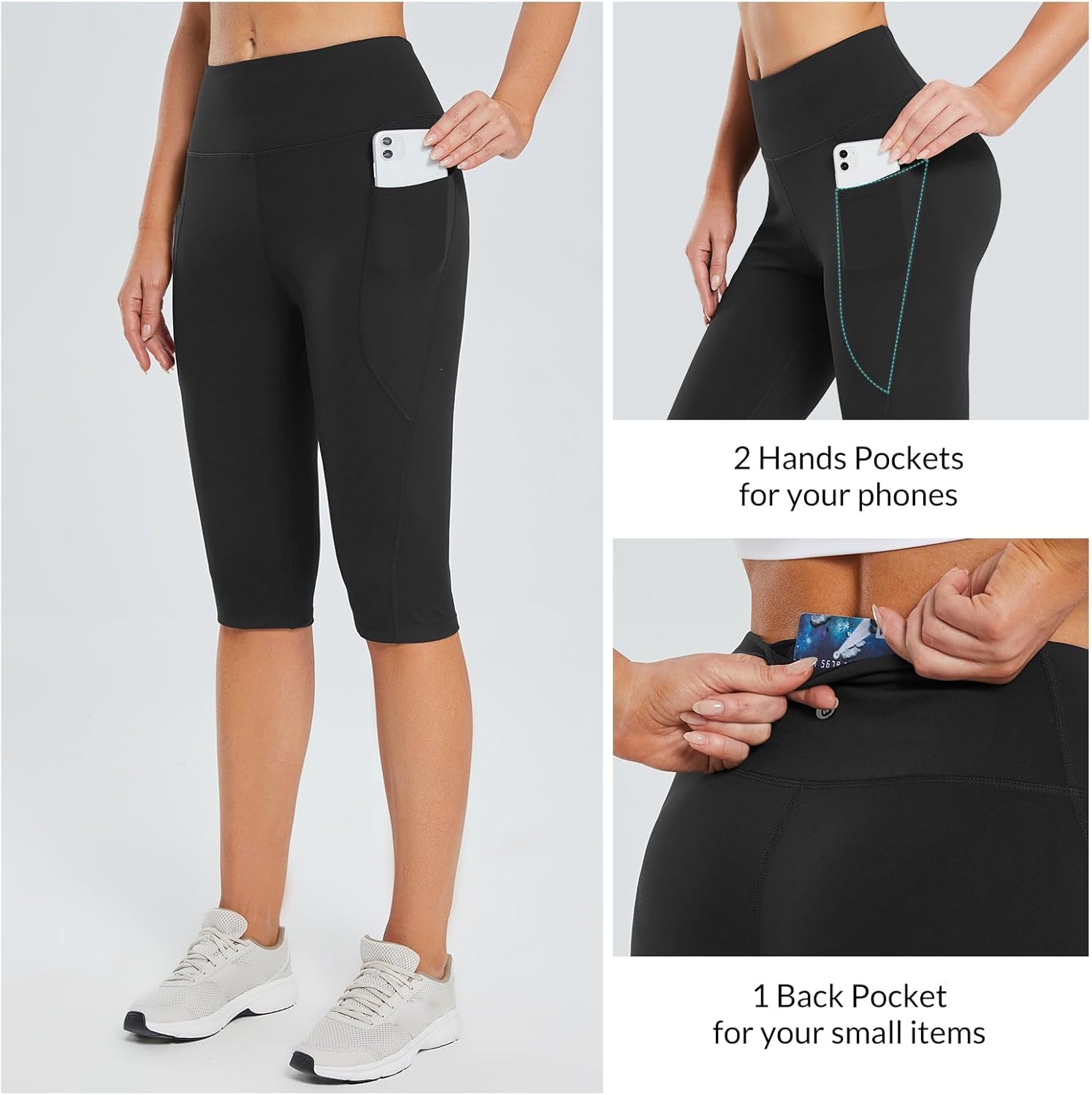 Thumbnail 1 de Baleaf Women's Capri Leggings with Pockets - High Waisted Knee Length for Yoga & Workouts