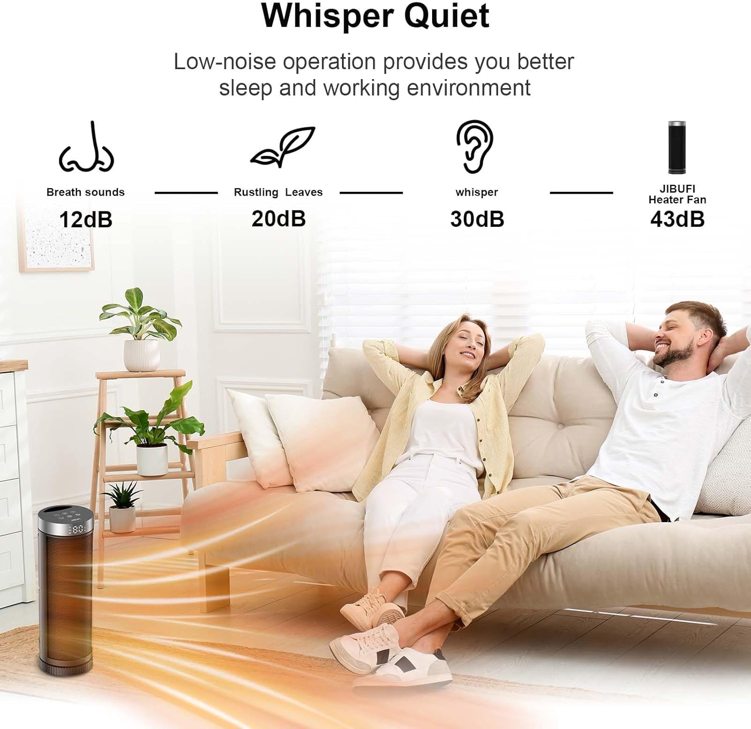 Thumbnail 5 de JIBUFI PTC-SL1702 17-Inch Space Heater, 1,500W, 70° Oscillation, Remote