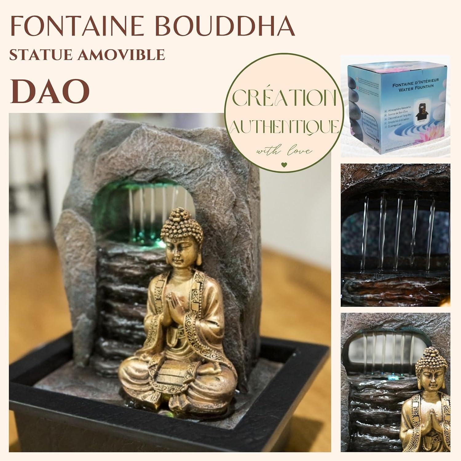 Thumbnail 1 de Zen'Light Fontaine Zen Dao – fontanna pokojowa z LED, brązowa, z żywicy