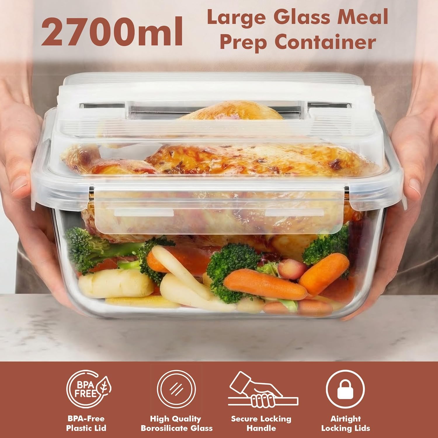 Thumbnail 6 de Razab 2700ml Glass Meal Prep Container with Lids