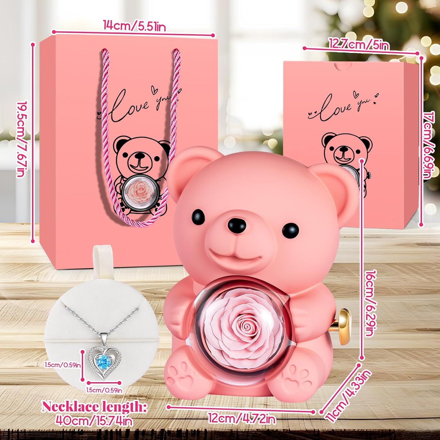 Thumbnail 5 de Aloskart Teddy Bear with Eternal Rose and Necklace
