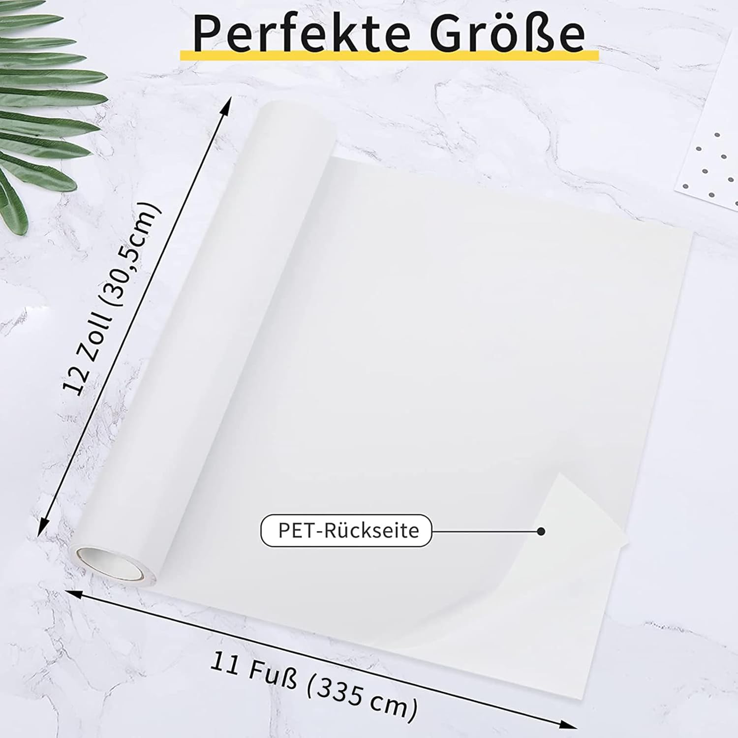 Detalle de Prime Vinyl Vinylfolie für Plotter 30,5 cm x 335,5 cm, matt weiß, permanent haftend (PET-Rückseite)