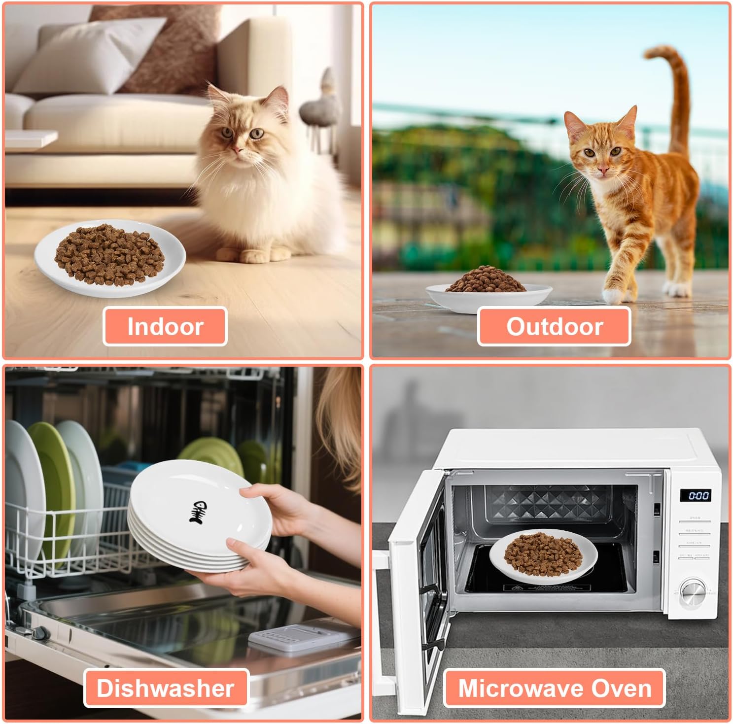 Thumbnail 5 de 6er Set Keramik-Futternäpfe für Katzen (15 cm) – Katzennapf mit Fisch- und Pfotenmotiv, ohne Silikonbasis