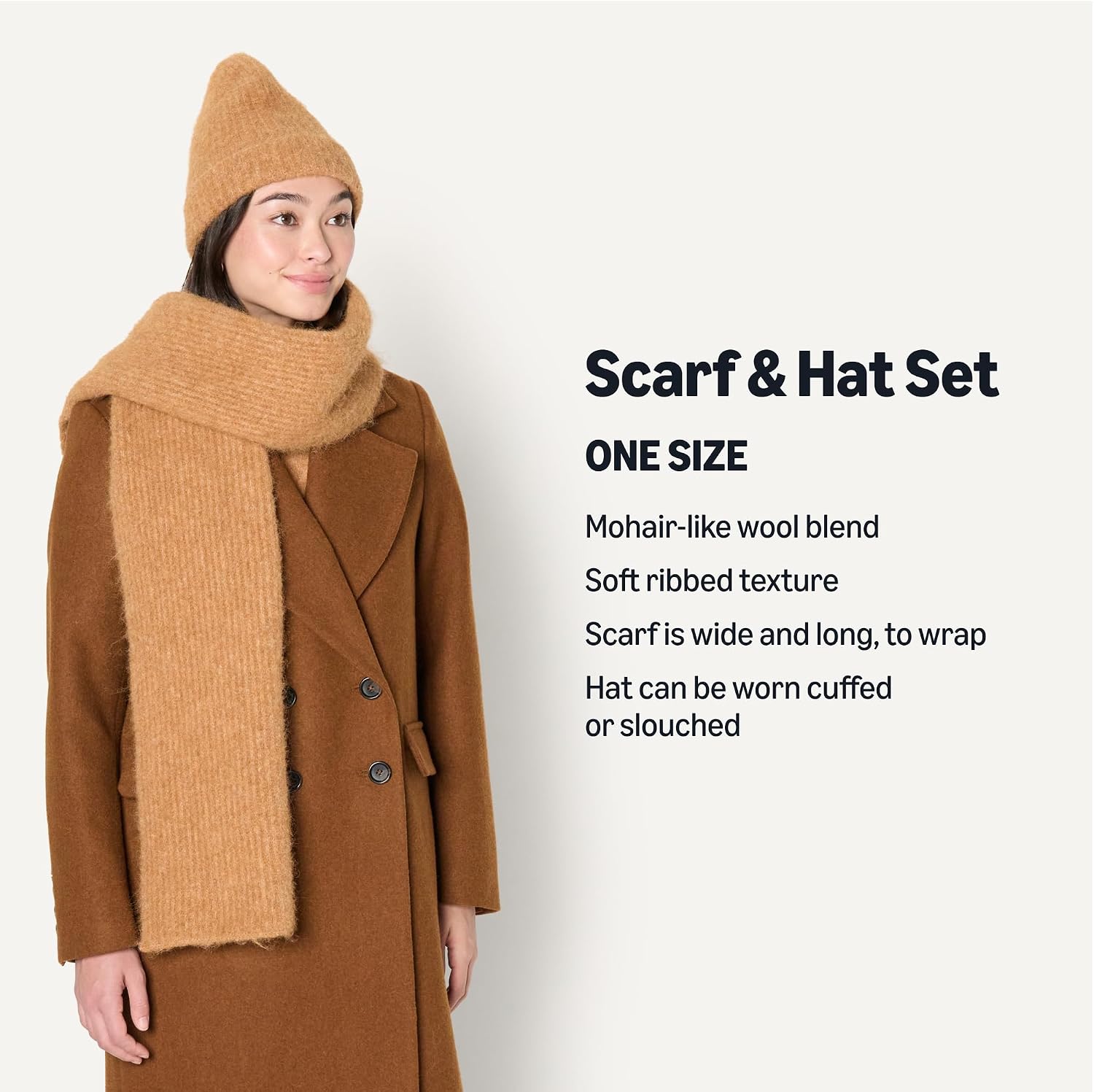 Detalle 2 de Amazon Essentials Mohair-Feel Unisex Scarf & Hat Set 🧣