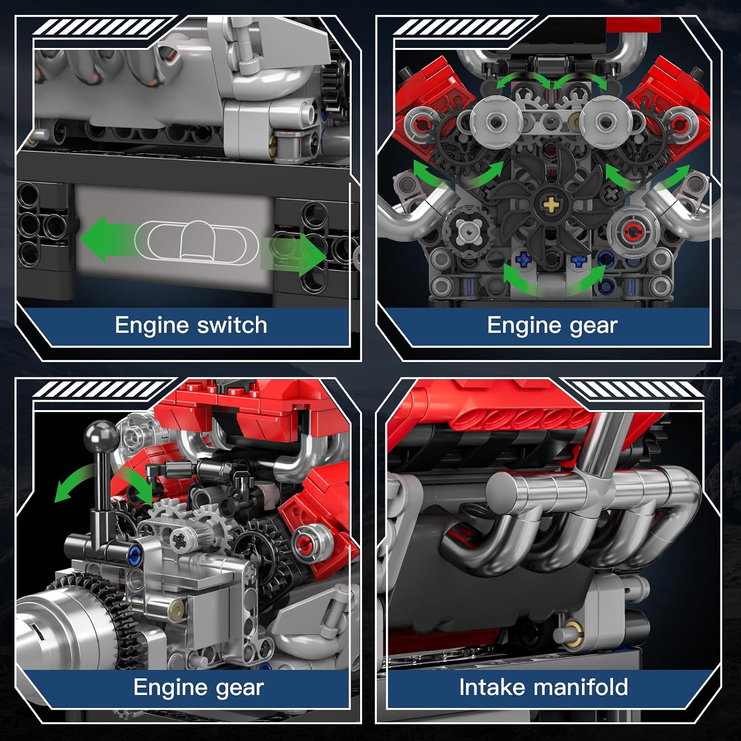 Detalle de Mould King 10204 Technik V8 Motor Bausatz – 750 Teile