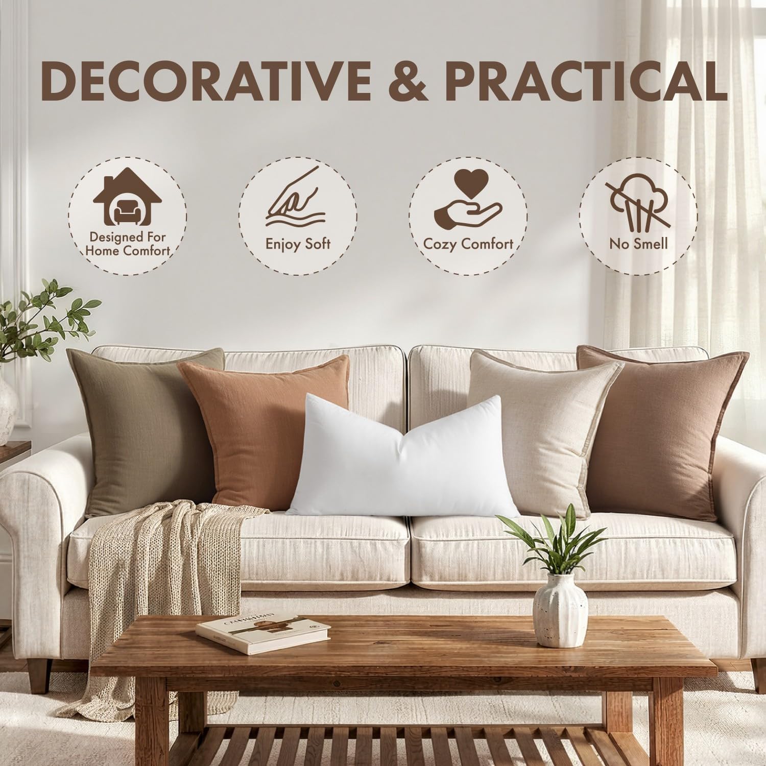 Detalle de MIULEE MIULEE Decorative Pillow Insert, 12 x 20 Inch, Down-Alternative Fill
