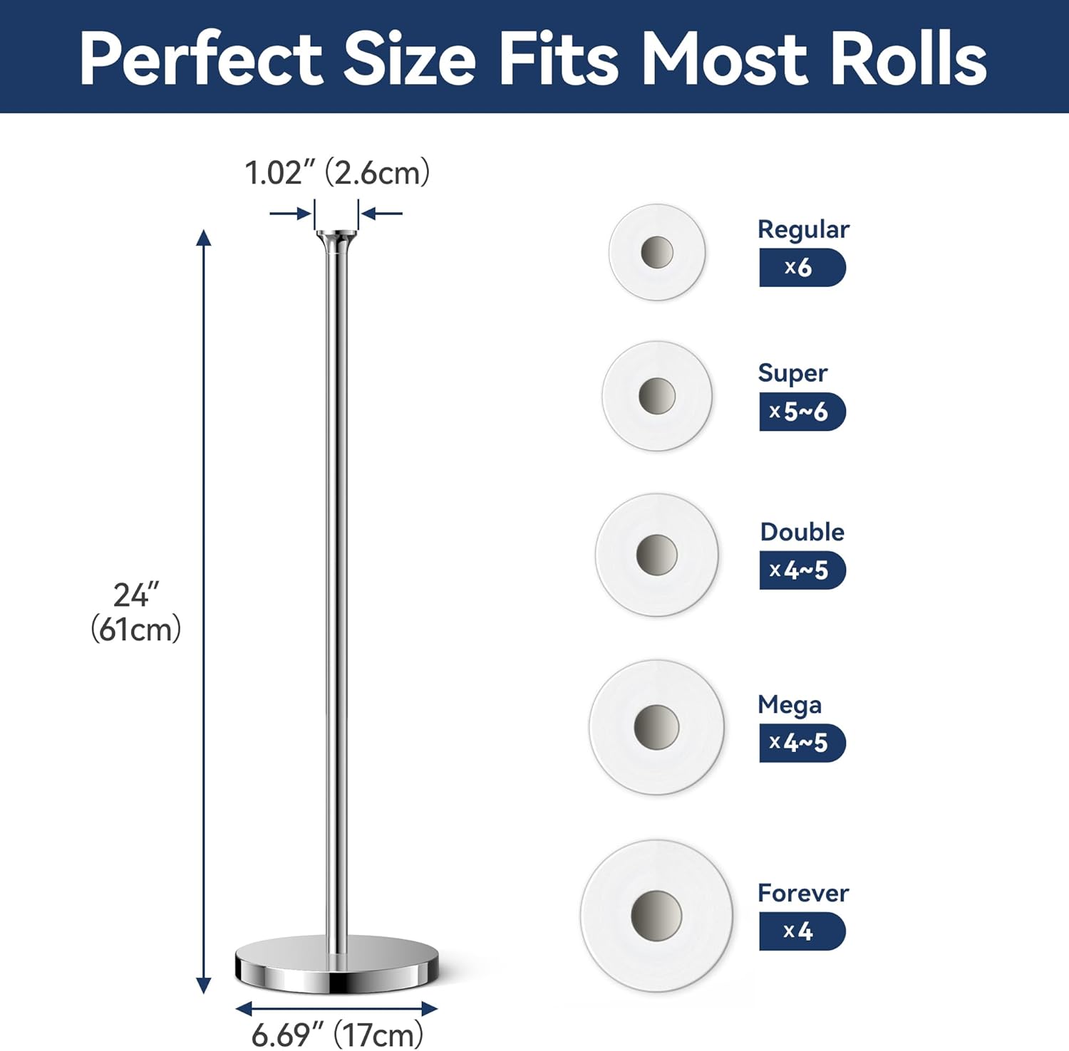 Thumbnail 2 de niffgaff Free-Standing Toilet Roll Holder (Stainless Steel, Modern Design) – Stores Spare Rolls